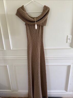 Camila Coelho Taupe Knit Off-Shoulder Maxi Dress